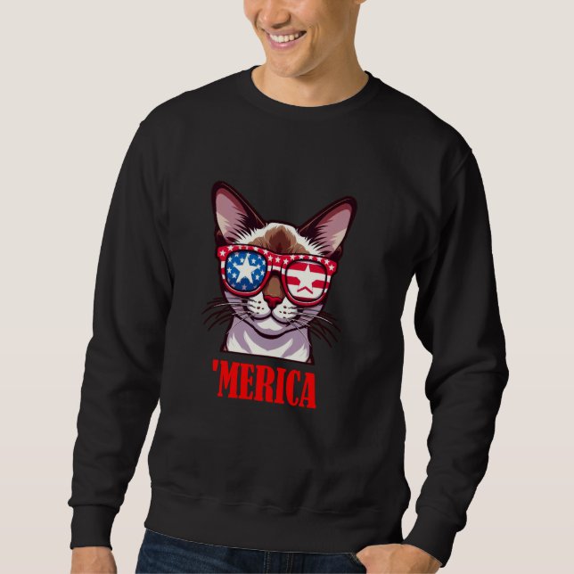 Moletom Birmanês Cat Merica 4 de julho Bandeira dos EUA (Frente)