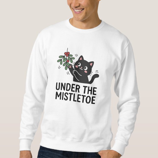 Moletom Black Cat Playing Mistletoe Festive Cartoon (Frente)
