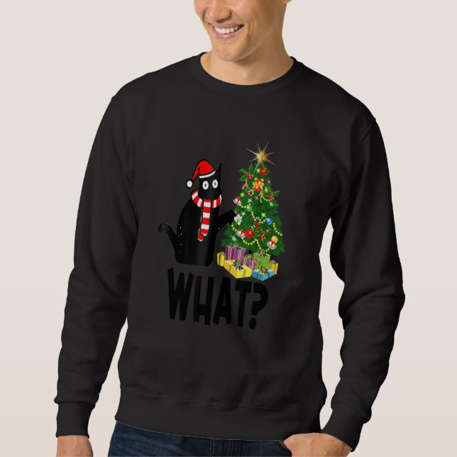 Moletom Black Cat Pushing Christmas Tree Over Cat What (Frente)