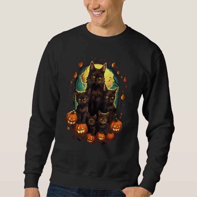 Moletom Black Cats Moon Pumpkin  Halloween Horror 3 (Frente)