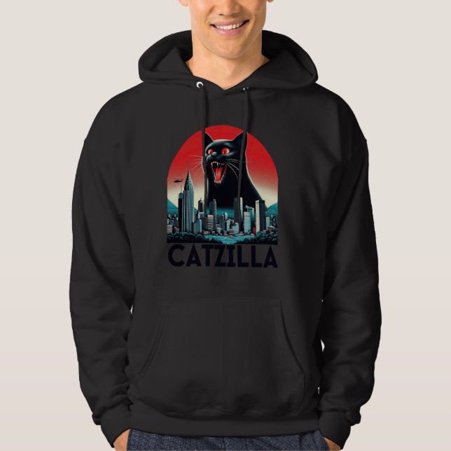 Moletom Black Catzilla Japonês Art Sunset Funny Cat Kitty (Frente)