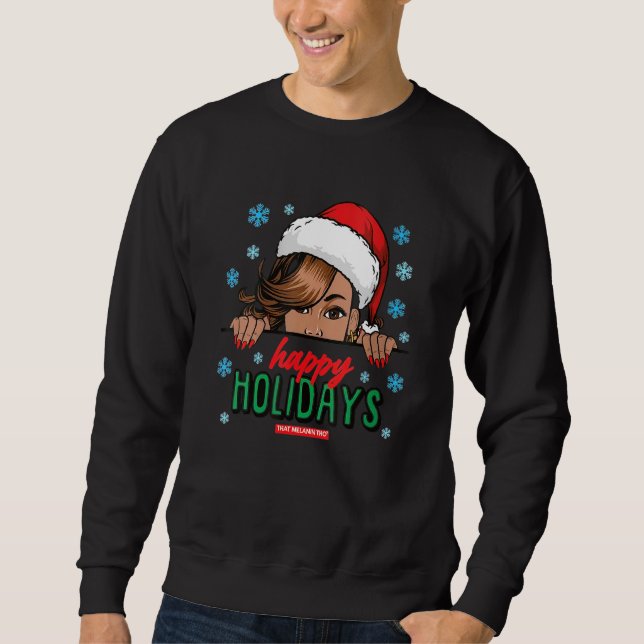 Moletom Black Mrs Claus Hat Peeking Happy Holidays Black (Frente)