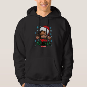 Moletom Black Mrs Claus Hat Peeking Happy Holidays Black