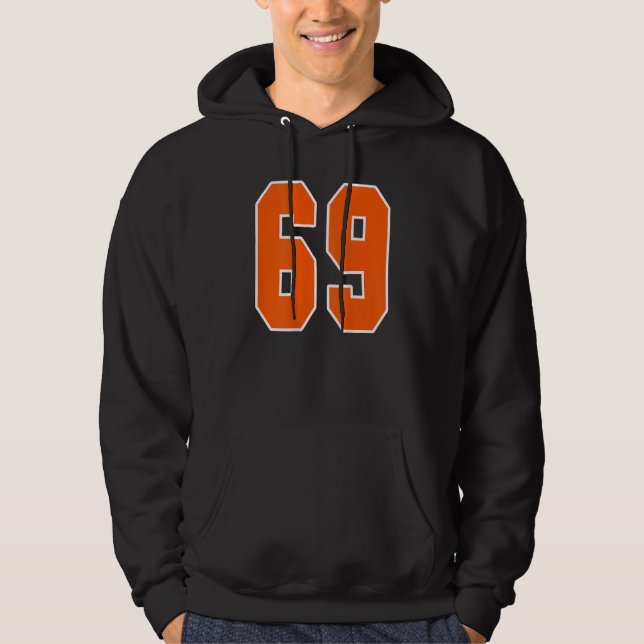 Moletom Bloco Esportivo Laranja Impressão Número 69 Para E (Frente)