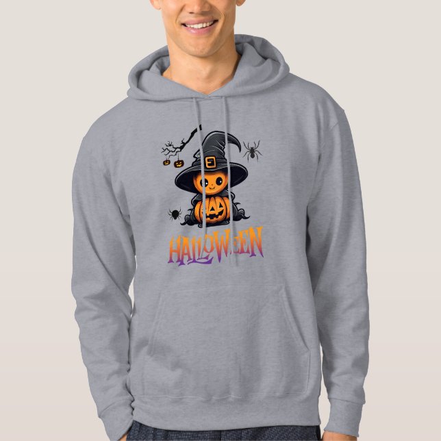Moletom Blusa de Capuz de Fantasma de Halloween Fofo e Aco (Frente)