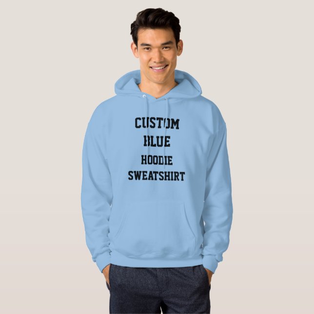 Moletom Blusão com capuz azul personalizado para homens (Frente Completa)