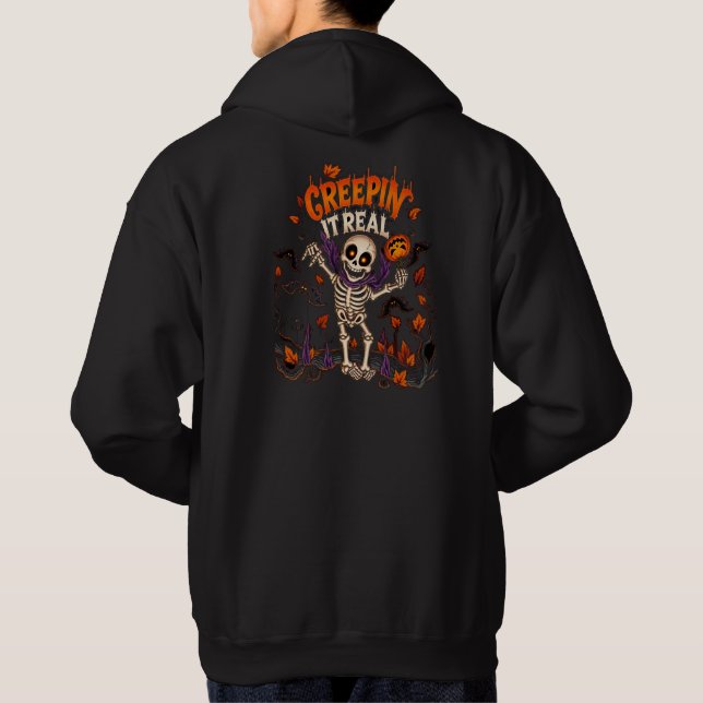 Moletom Blusão com Capuz de Esqueleto Assustador de Hallow (Verso)