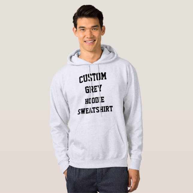 Moletom Blusão com capuz personalizado cinza para homens (Frente Completa)