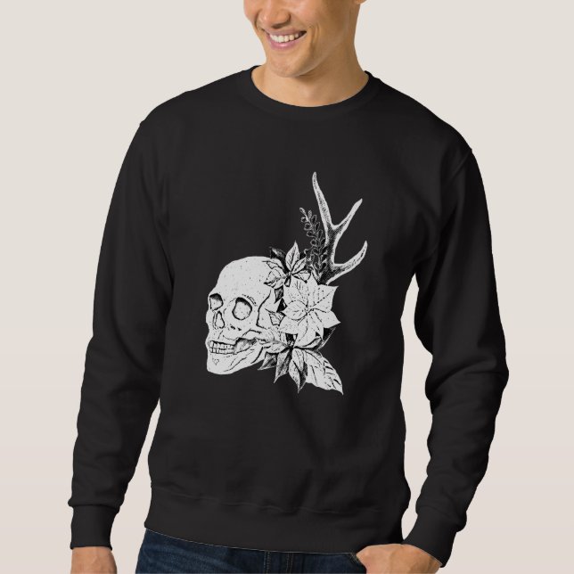 Moletom Boho Halloween Flores do Crânio Ocultam Gótico de  (Frente)