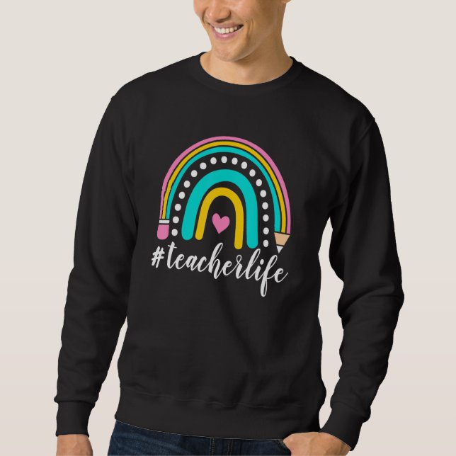 Moletom Boho Rainbow Teacher Life Happy 100º Dia 100 Dias (Frente)