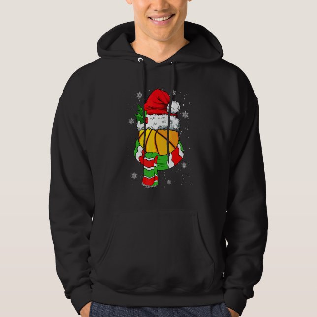 Moletom Bola de Basquete de Natal Chapéu do Papai Noel Esp (Frente)