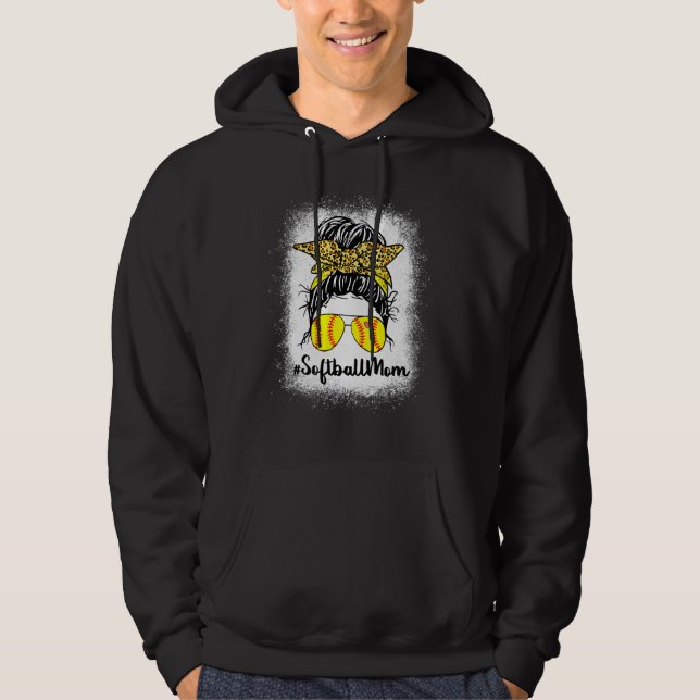 Moletom Bola De Softball Mãe Vida Com Leopardo E Mensagem (Frente)