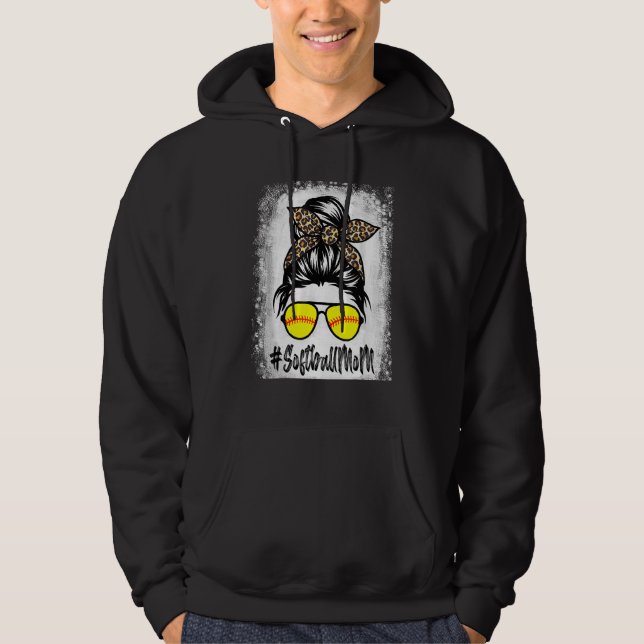 Moletom Bola De Softball Mãe Vida Com Leopardo E Mensagem (Frente)