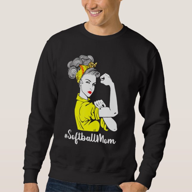 Moletom Bola De Softball Mãe Vida Com Leopardo E Mensagem (Frente)