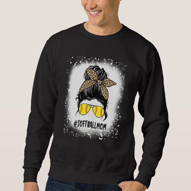 Moletom Bola De Softball Mãe Vida Com Leopardo E Mensagem (Frente)