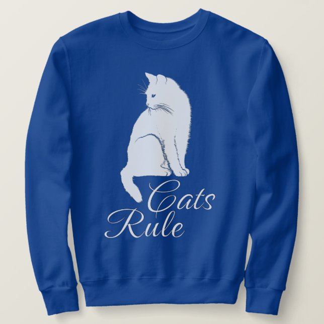 Moletom Bonito Gato Branco Sentado com Texto "Regra de Gat (Frente do Design)