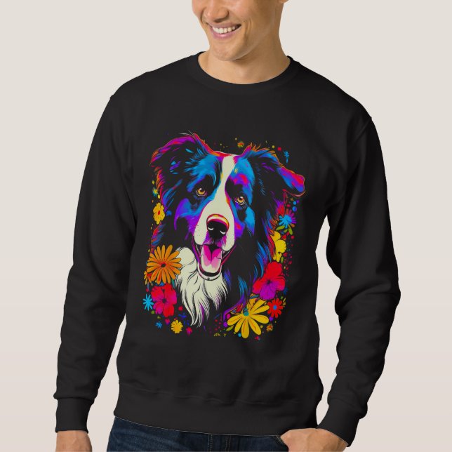 Moletom Border Collie Dog Love Flowers (Frente)