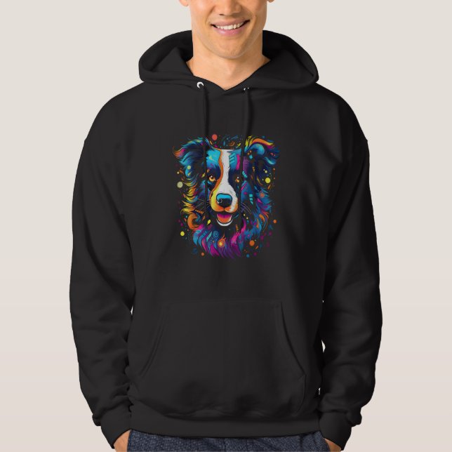 Moletom Border Collie Rainbow Colors Splashes Retro Design (Frente)