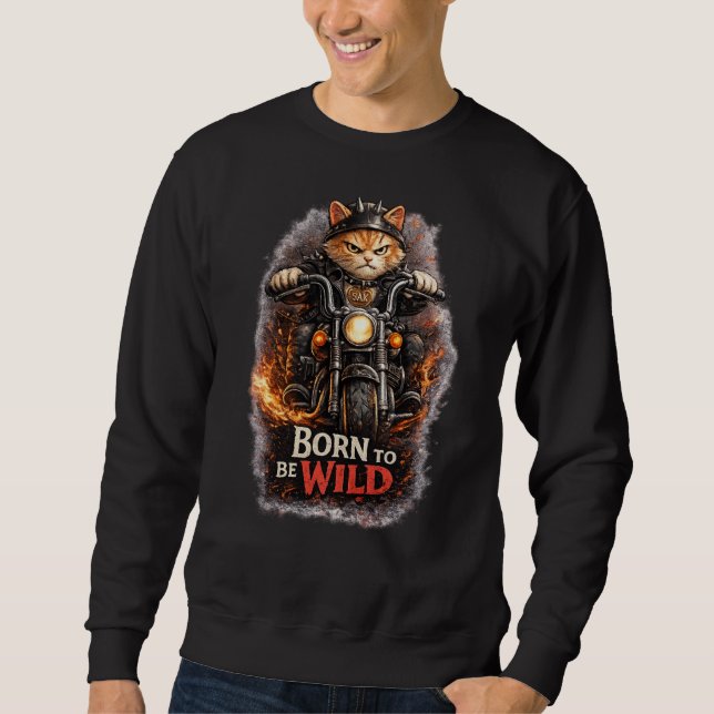 Moletom Born to Be Wild – Biker Cat Graphic Sweatshirt (Frente)