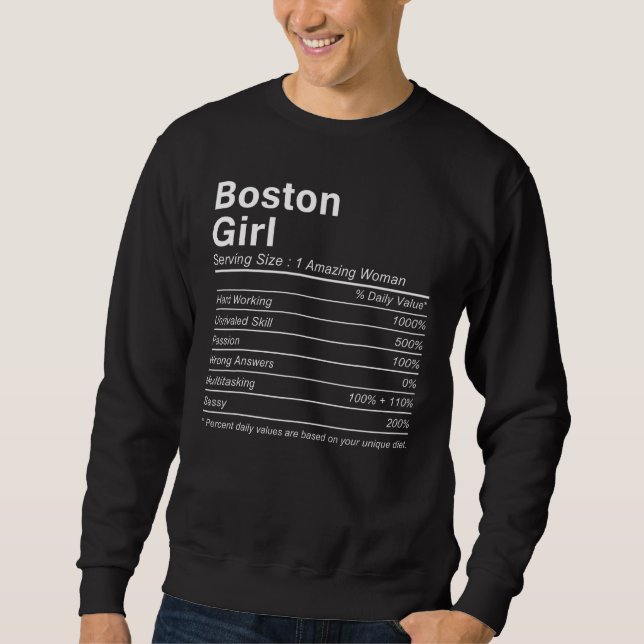 Moletom BOSTON GIRL MA MASSACHUSETTS Nutrition Facts  City (Frente)