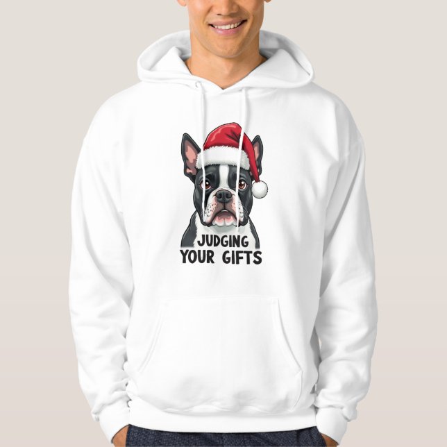 Moletom Boston Terrier Julgando Seus Presentes (Frente)