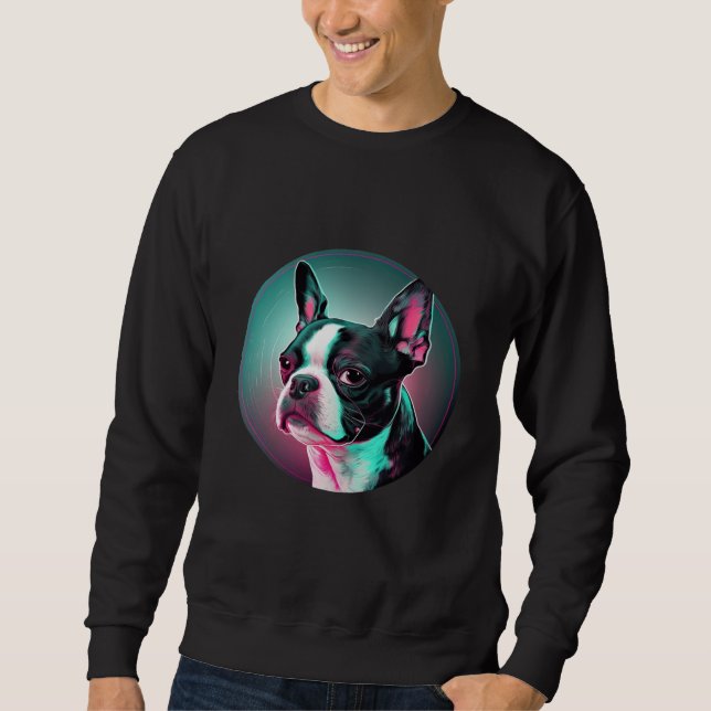 Moletom Boston Terrier Synthwave 80s Retrowave Aesthetic (Frente)