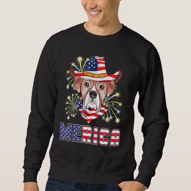 Moletom Boxer Dog USA Flag Hat Fireworks Merica 4 De Julho (Frente)