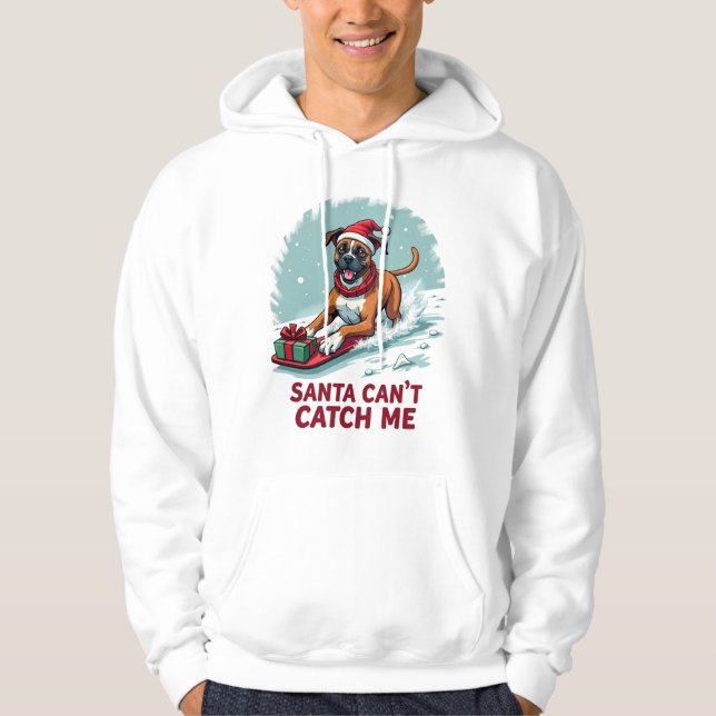 Moletom Boxer Santa Can’t Catch Me Christmas Hoodie (Frente)