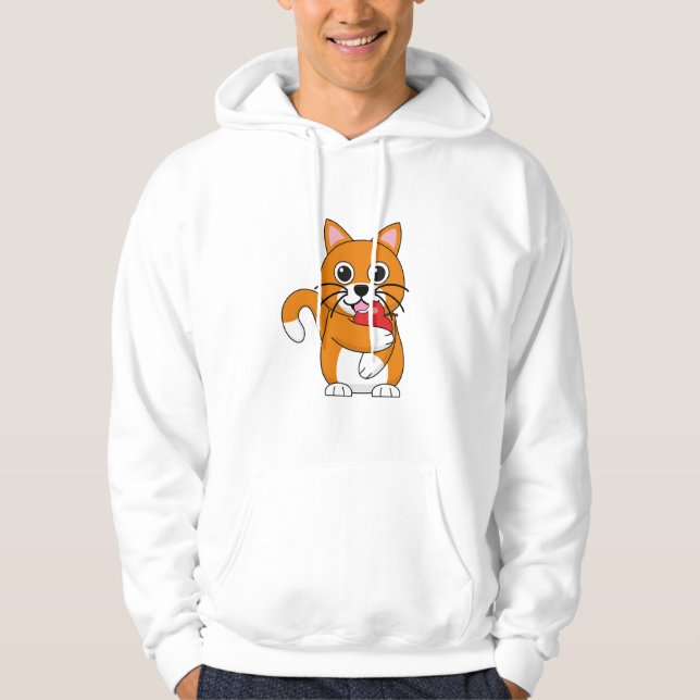 Moletom Branca De Gato Branco, Comendo Maçã Vermelha (Frente)