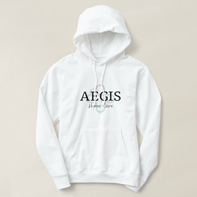 Moletom Branco Aegis - logo em verde azulado camad (Frente do Design)