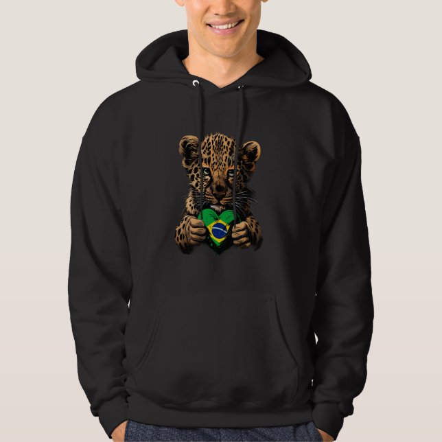 Moletom Brasil Cute Leopard Coração Raízes Brasileiras Bra (Frente)
