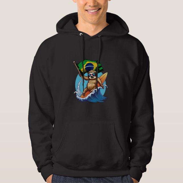 Moletom Brasil Flag Sloth Surfando o Orgulho Brasileiro Br (Frente)