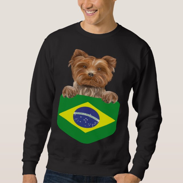 Moletom Brazil Flag Yorkshire Terrier Dog In Pocket (Frente)