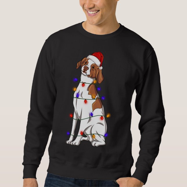 Moletom Brittany Spaniel Dog Vestindo Luzes de Chapéu de N (Frente)