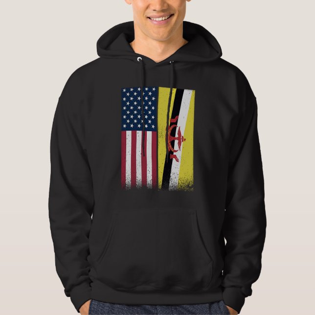 Moletom Brunei  Bruneian American Flags Proud USA Brunei (Frente)