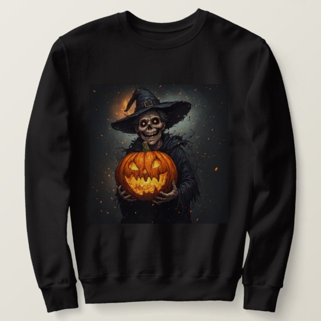Moletom Bruxa Esqueleto Com Abóbora Brilhante Halloween 🎃 (Frente do Design)