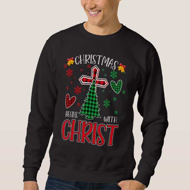 Moletom Buffalo Plaid Christian Jesus Christmas Begins Wit (Frente)