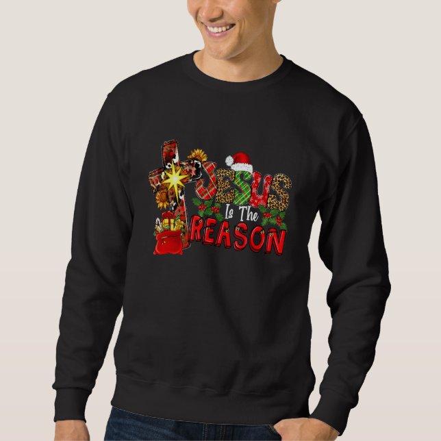 Moletom Buffalo Plaid Leopard Jesus Is The Reason Christma (Frente)