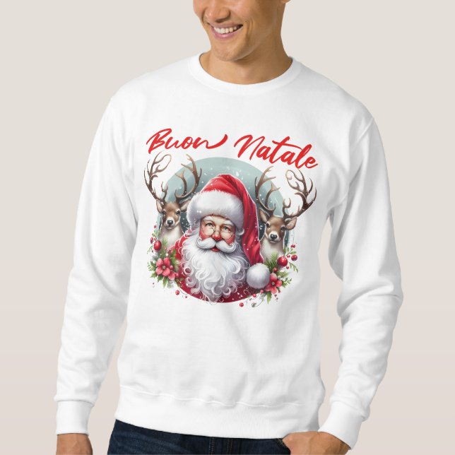 Moletom Buon Natale Papais noeis com Reindeer (Frente)