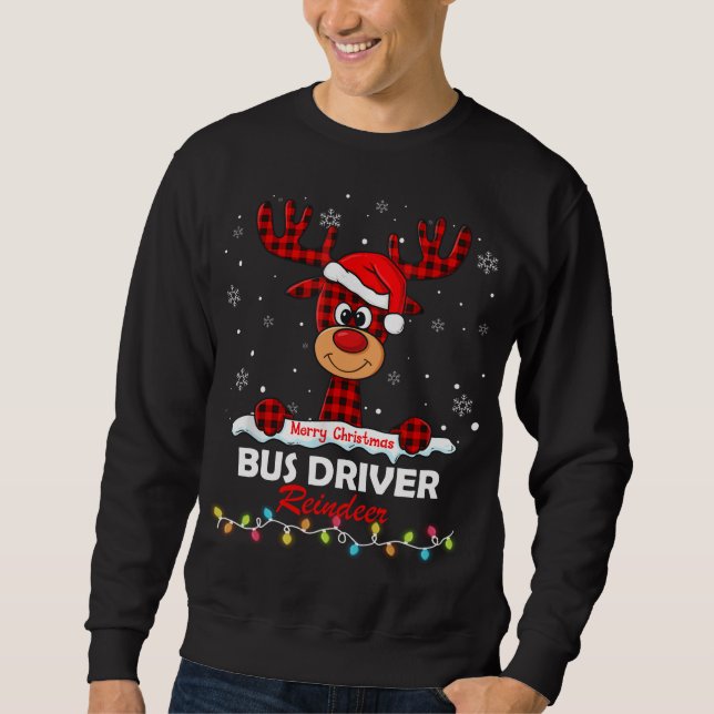 Moletom Bus Driver Reindeer Santa Hat Xadrez Buffalo Crist (Frente)