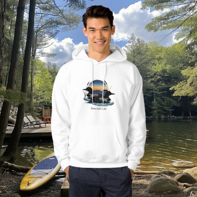 Moletom Butterfield Lake Loon Pair White Hoodie (Criador carregado)