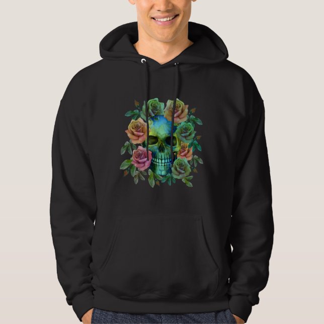 MOLETOM CABEÇA DE MORTO VERDE COM FLORES (Frente)