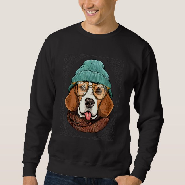 Moletom Cachorro Beagle Animal Hipster Usando Óculos de So (Frente)