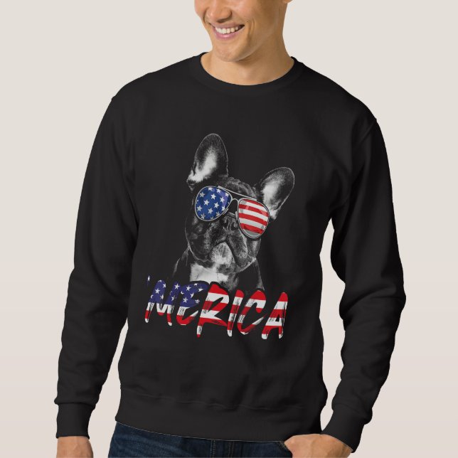Moletom Cachorro Bulldog Francês Merica 4 de Julho Bandeir (Frente)