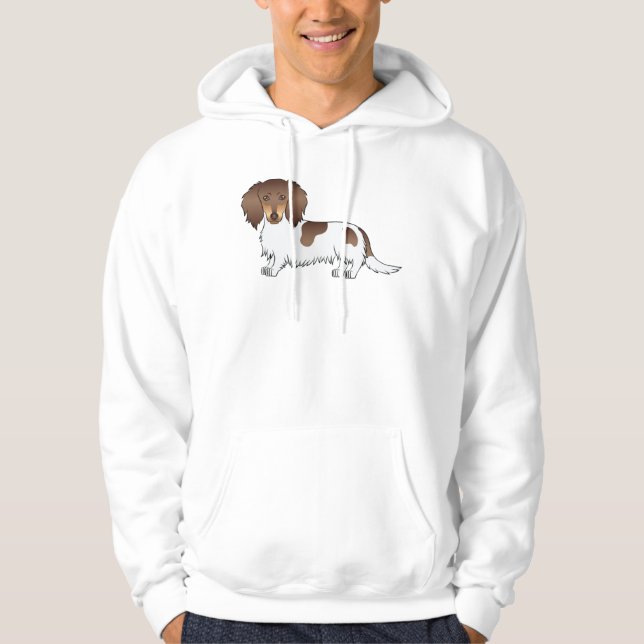 Moletom Cachorro Dachshund Piebald de Chocolate e Bege com (Frente)