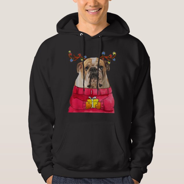 Moletom Cachorro de Natal Gift Bulldog Antlers Feios De Xm (Frente)