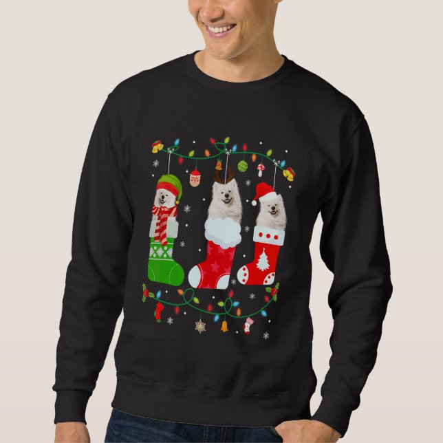 Moletom Cachorro Esquimó Americano Três Meias de Natal (Frente)