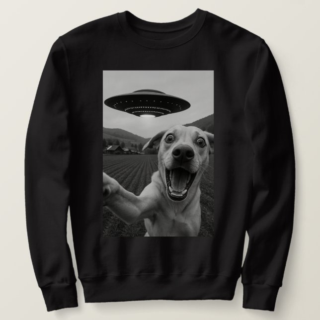 Moletom Cachorro Fazendo Selfie com Disco Voador Alien - G (Frente do Design)