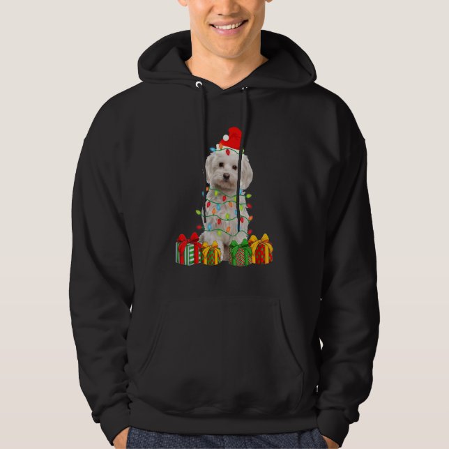 Moletom Cachorro maltês de Natal Luzes de Natal Cachorrinh (Frente)