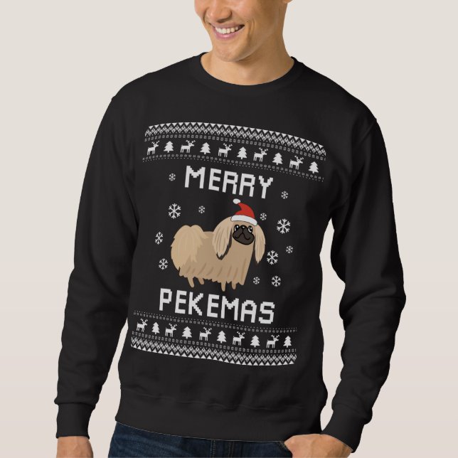 Moletom Cachorro Pekingês Passou o Natal Ugly Xmas Sweater (Frente)